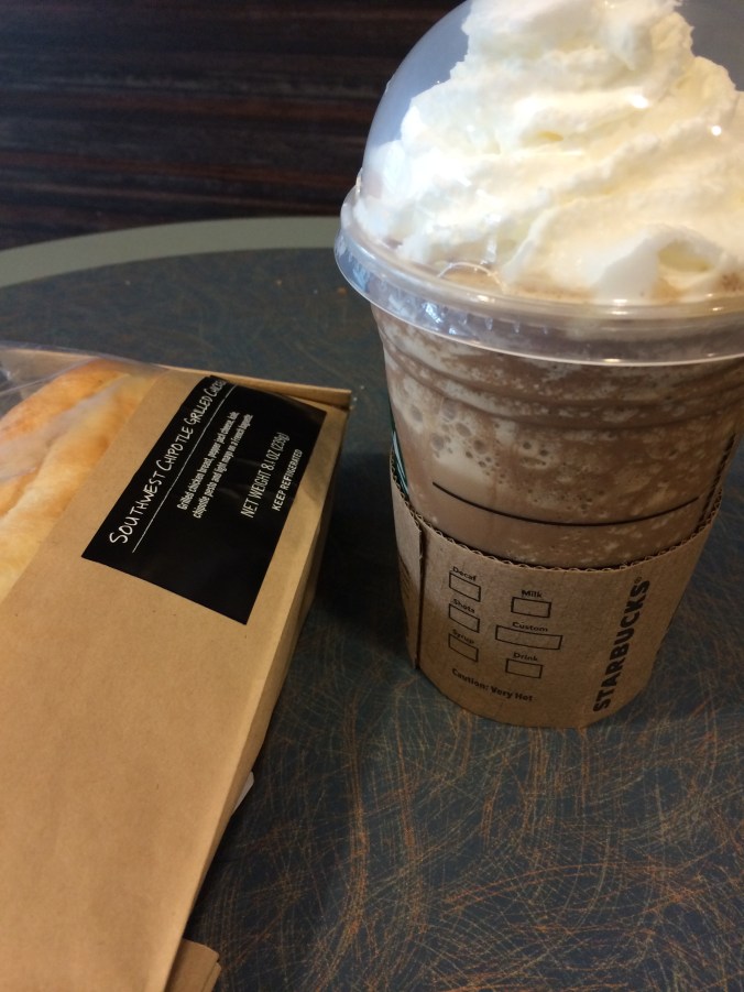 Starbucks frappacino & chipotle chicken sandwich